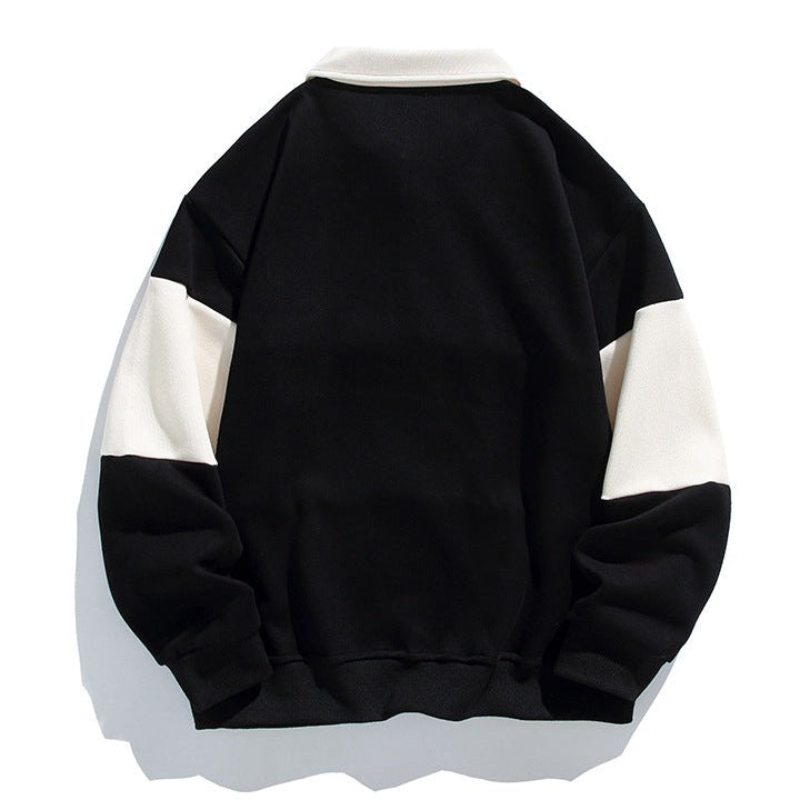 Bluza polo unisex z długim rękawem i kontrastowymi poziomymi pasami