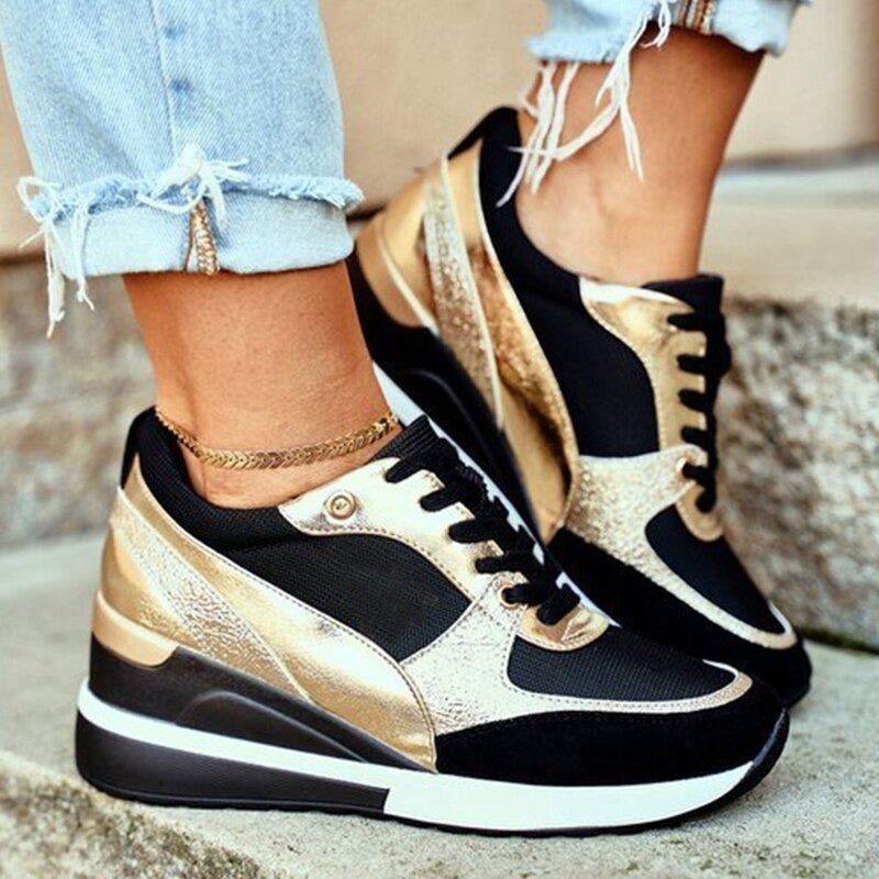 Damskie wysokie sneakersy na platformie z kontrastowymi panelami i sznurowaniem