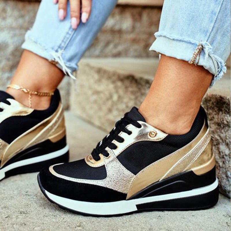 Damskie wysokie sneakersy na platformie z kontrastowymi panelami i sznurowaniem