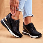 Damskie wysokie sneakersy na platformie z kontrastowymi panelami i sznurowaniem