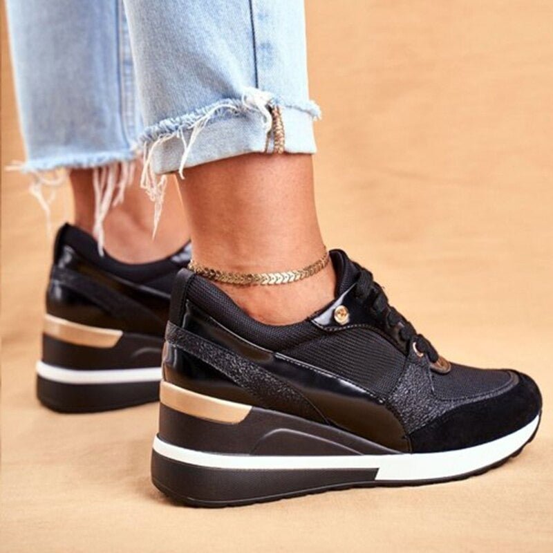 Damskie wysokie sneakersy na platformie z kontrastowymi panelami i sznurowaniem