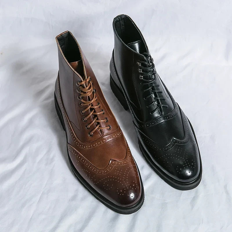 Męskie sznurowane buty za kostkę z perforowanym wzorem brogue