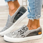 Női bebújós loafer cipő patchwork állatmintával