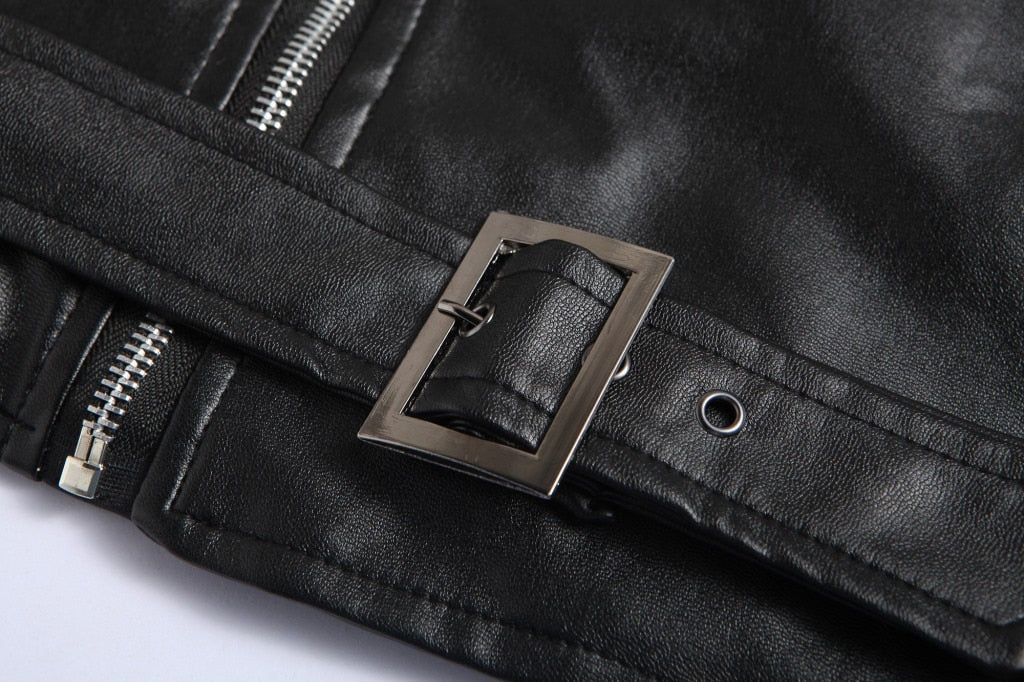 Men's Biker Jacket With Belt and Zippers