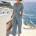 Women's Jumpsuit With Wrap V-Neck and Wide Legs