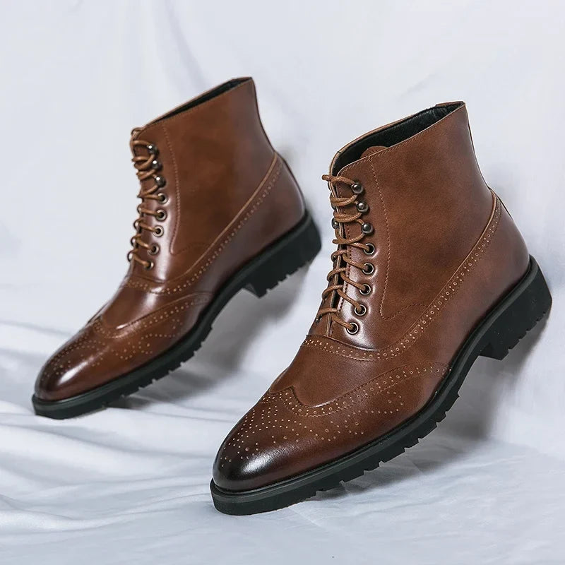 Męskie sznurowane buty za kostkę z perforowanym wzorem brogue