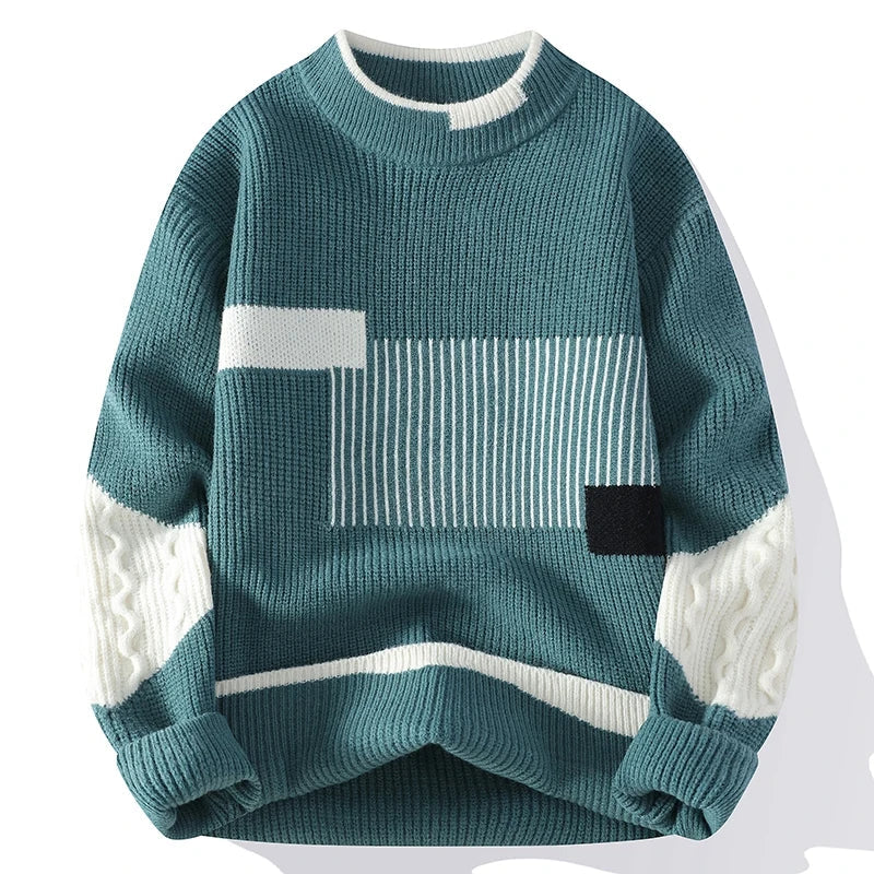 Dzianinowy sweter unisex z geometrycznymi wzorami i długimi rękawami