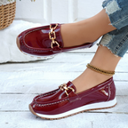 Women's Glossy Burgundy Loafers With Chain Detail