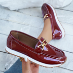 Women's Glossy Burgundy Loafers With Chain Detail