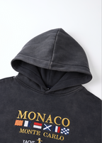 Grafitowa bluza uniseks z kapturem, nadrukiem Monaco i kieszenią kangurką