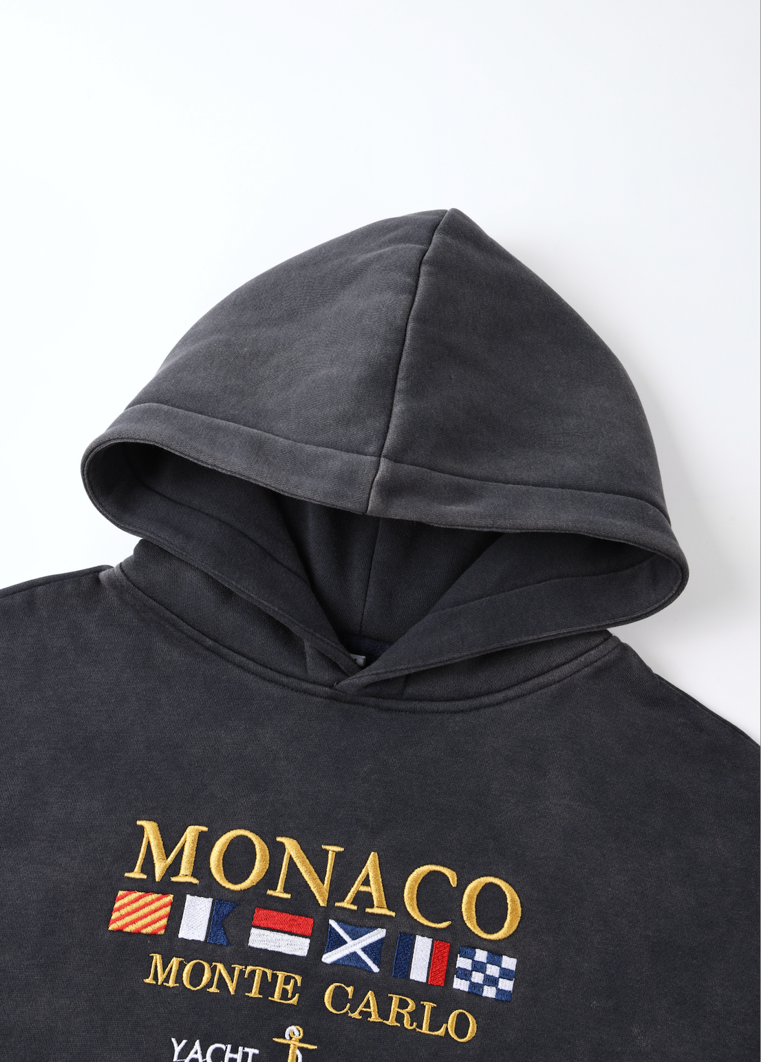 Grafitowa bluza uniseks z kapturem, nadrukiem Monaco i kieszenią kangurką