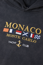 Grafitowa bluza uniseks z kapturem, nadrukiem Monaco i kieszenią kangurką