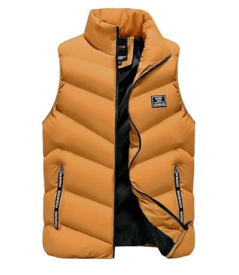 Męska pikowana kamizelka bez rękawów z wysokim kołnierzem i kieszeniami na zamki