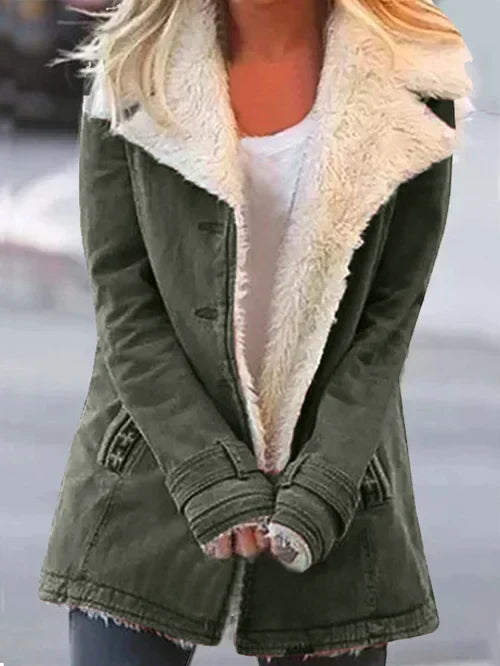 Női téli dzseki bolyhos szegéssel, egyenes szabás