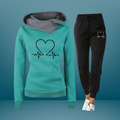 Women's Tracksuit Set With Heart Print Hoodie and Jogger Pants