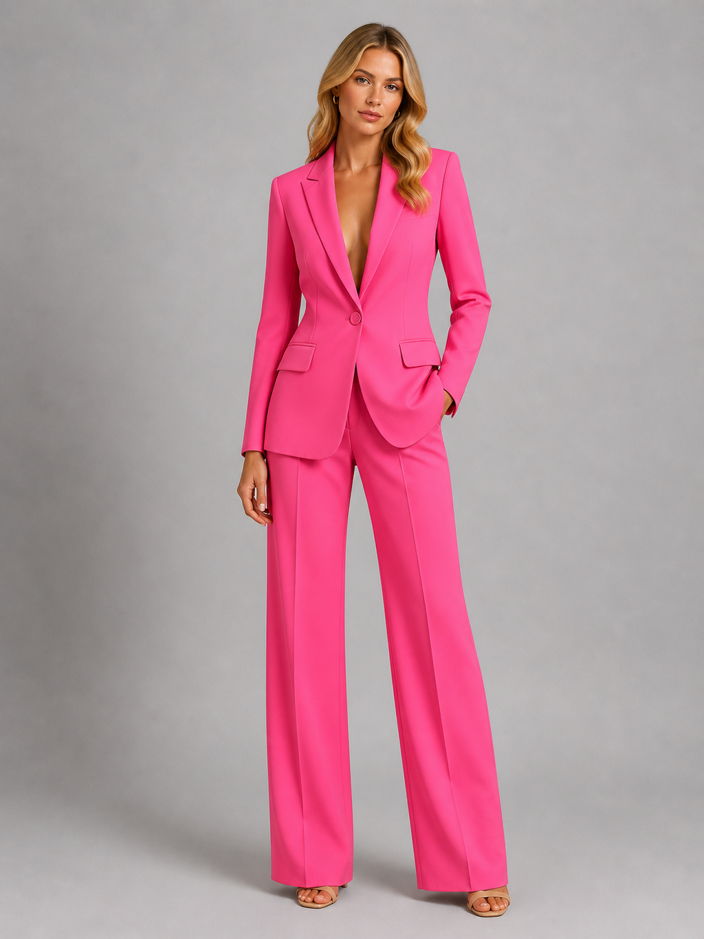 Women's Suit With Single-Breasted Blazer and Palazzo Pants