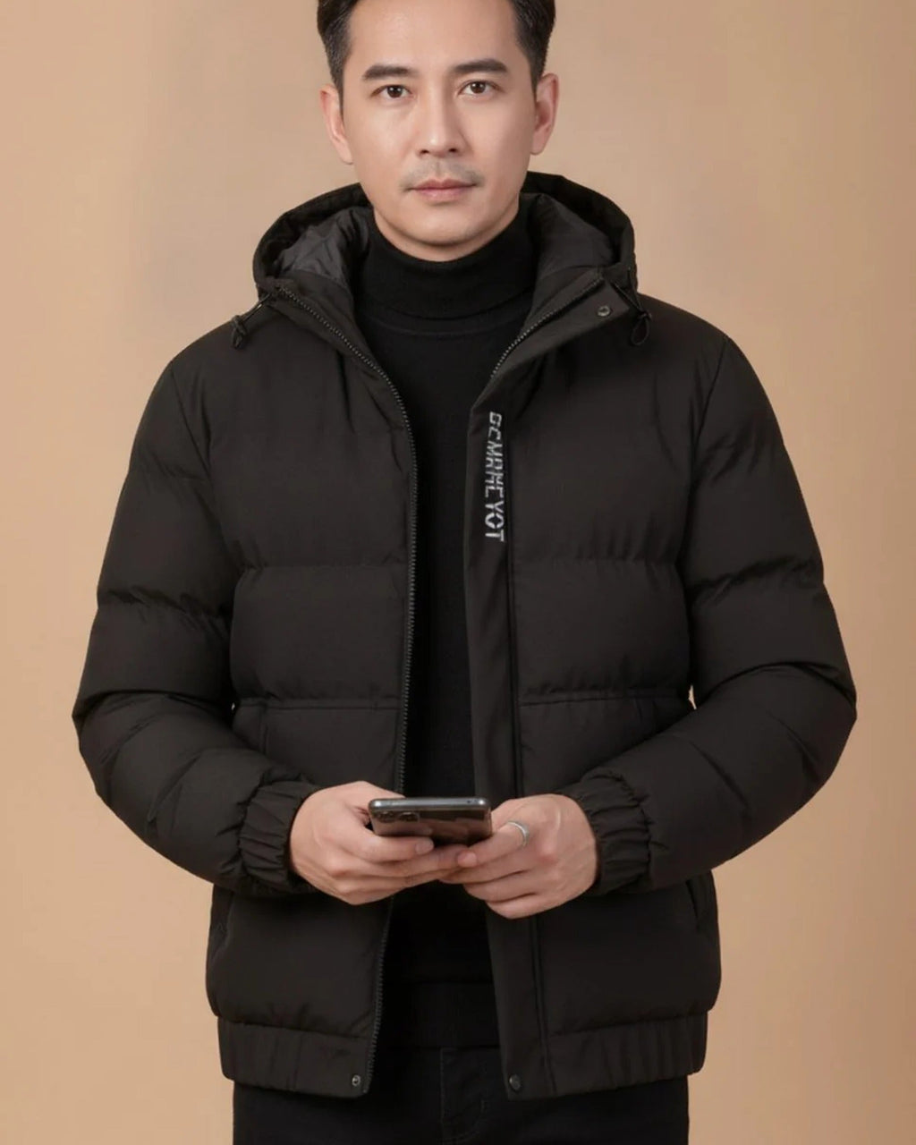 Men's Quilted Hooded Jacket With Zip Front