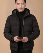 Men's Quilted Hooded Jacket With Zip Front