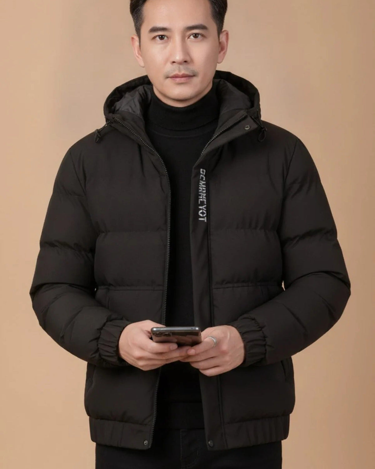 Men's Quilted Hooded Jacket With Zip Front