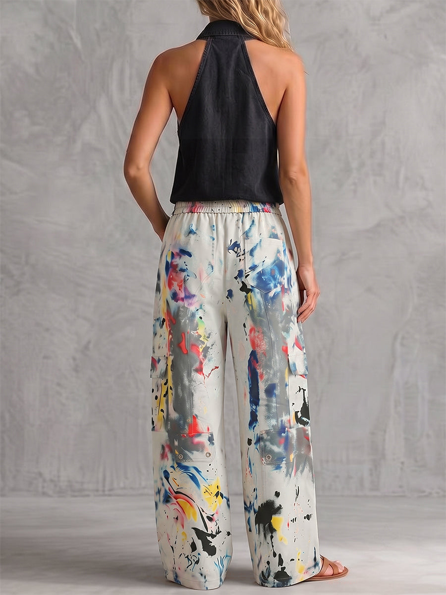 Women's High-Waisted Wide-Leg Pants, Graffiti Print
