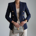 Women's Double-Breasted Blazer With Lapels and Long Sleeves