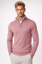 Férfi pulóver rövid cipzárral, állógallérral, hosszú ujjal