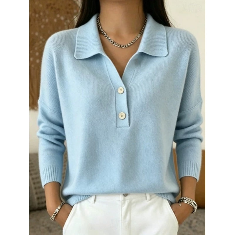Women's Collared Sweater With Button Closure