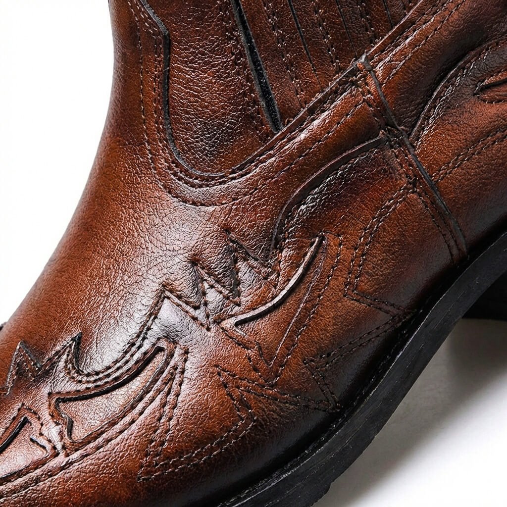 Męskie buty kowbojskie za kostkę ze szpiczastym noskiem i ozdobnymi przeszyciami