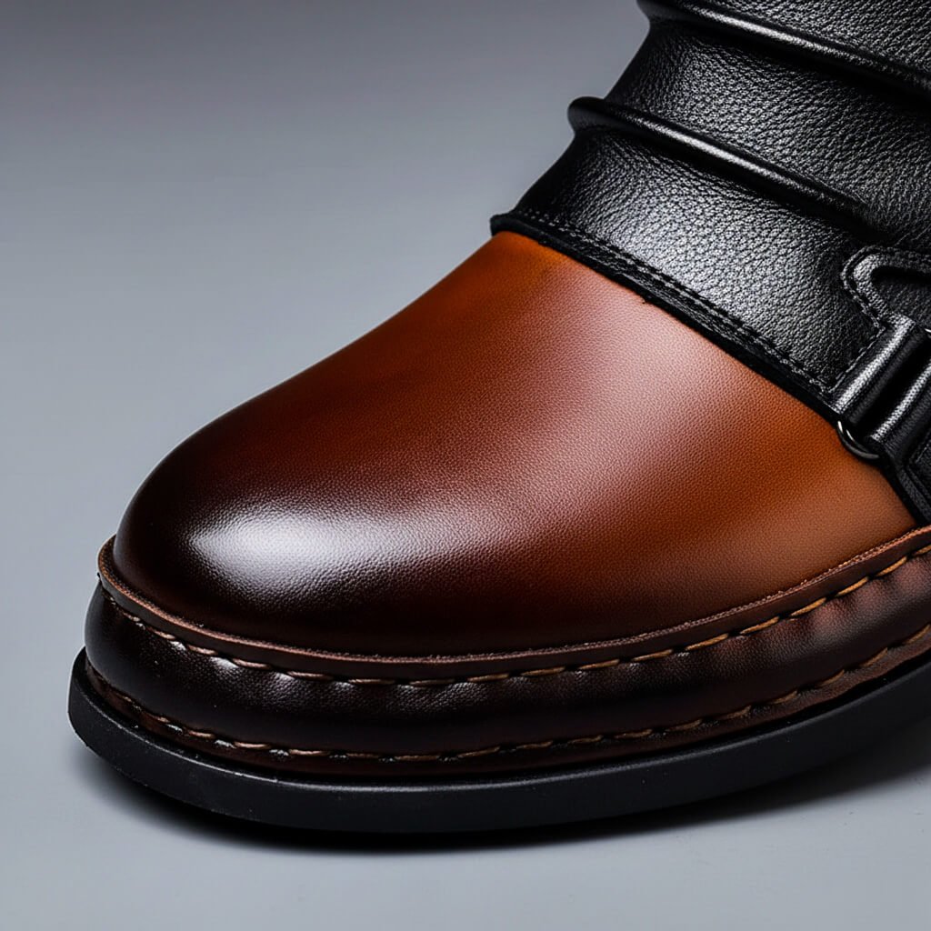 Męskie dwukolorowe buty za kostkę z paskami, klamrami i grubą podeszwą