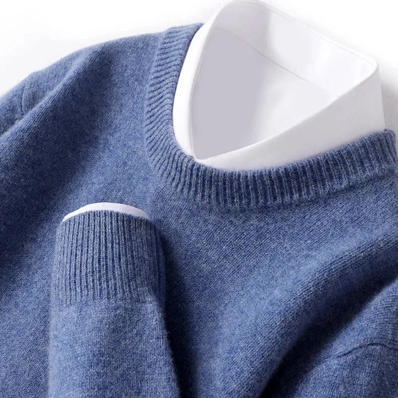 Sweter unisex z okrągłym dekoltem, długimi rękawami i prążkowanymi wykończeniami