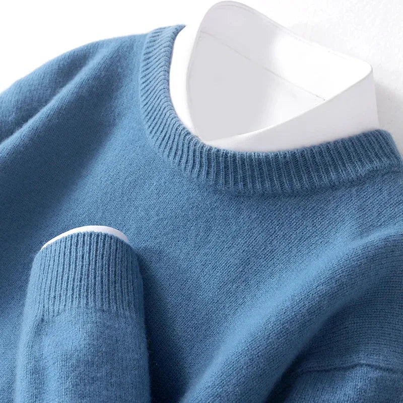 Sweter unisex z okrągłym dekoltem, długimi rękawami i prążkowanymi wykończeniami