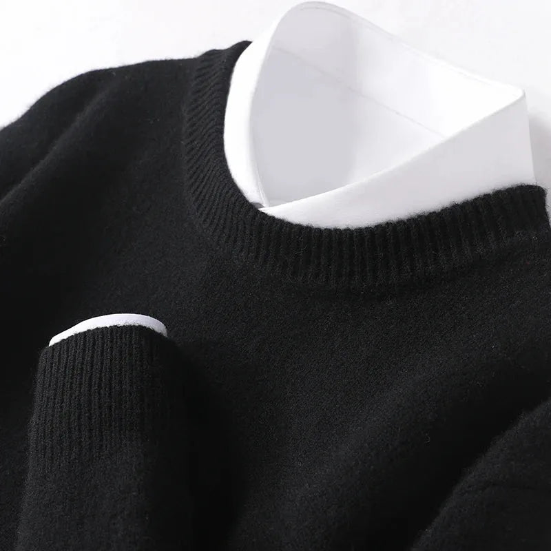 Sweter unisex z okrągłym dekoltem, długimi rękawami i prążkowanymi wykończeniami