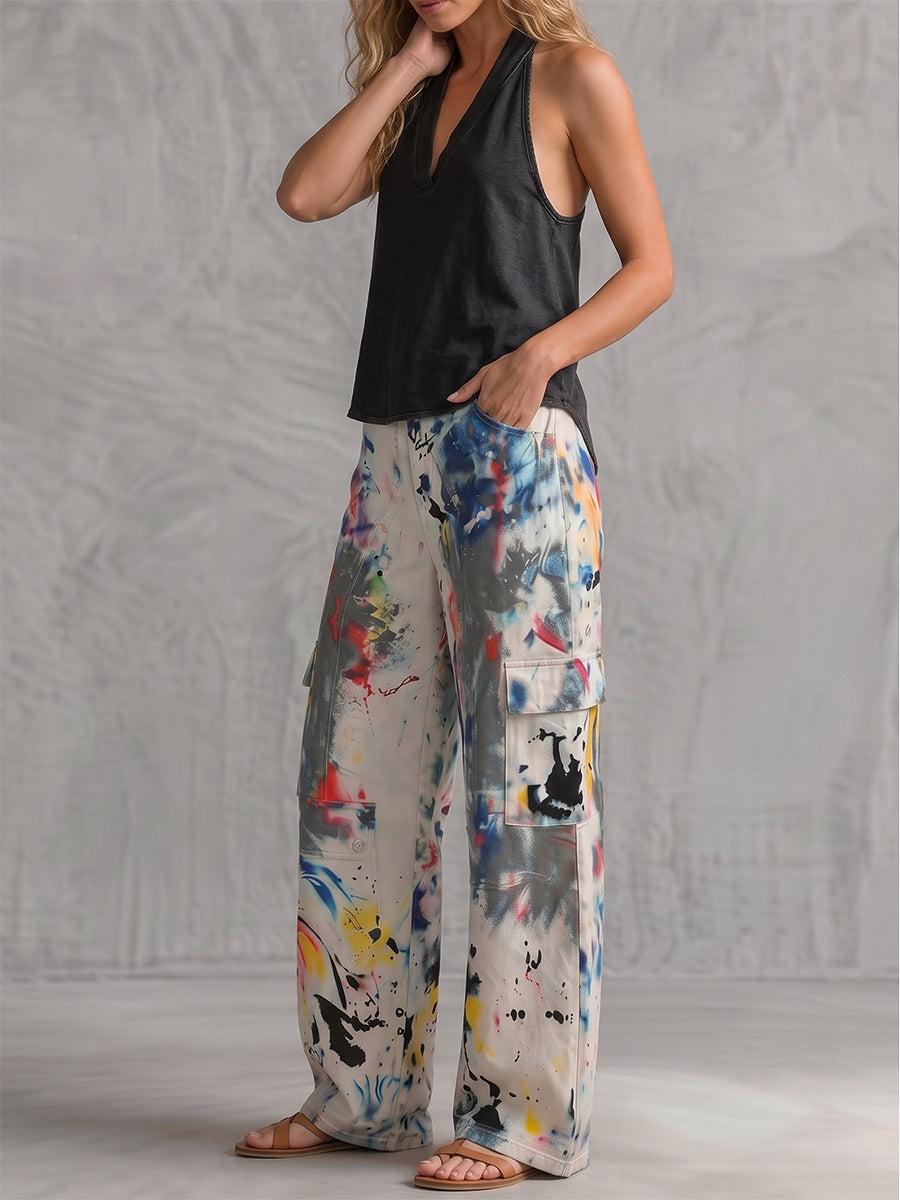 Women's High-Waisted Wide-Leg Pants, Graffiti Print