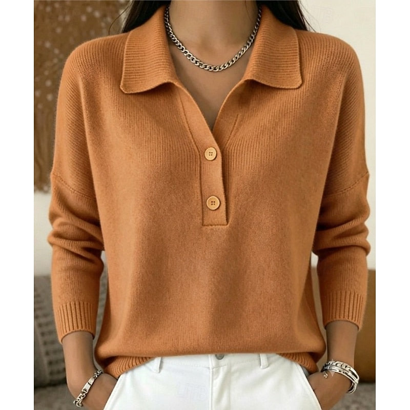 Women's Collared Sweater With Button Closure