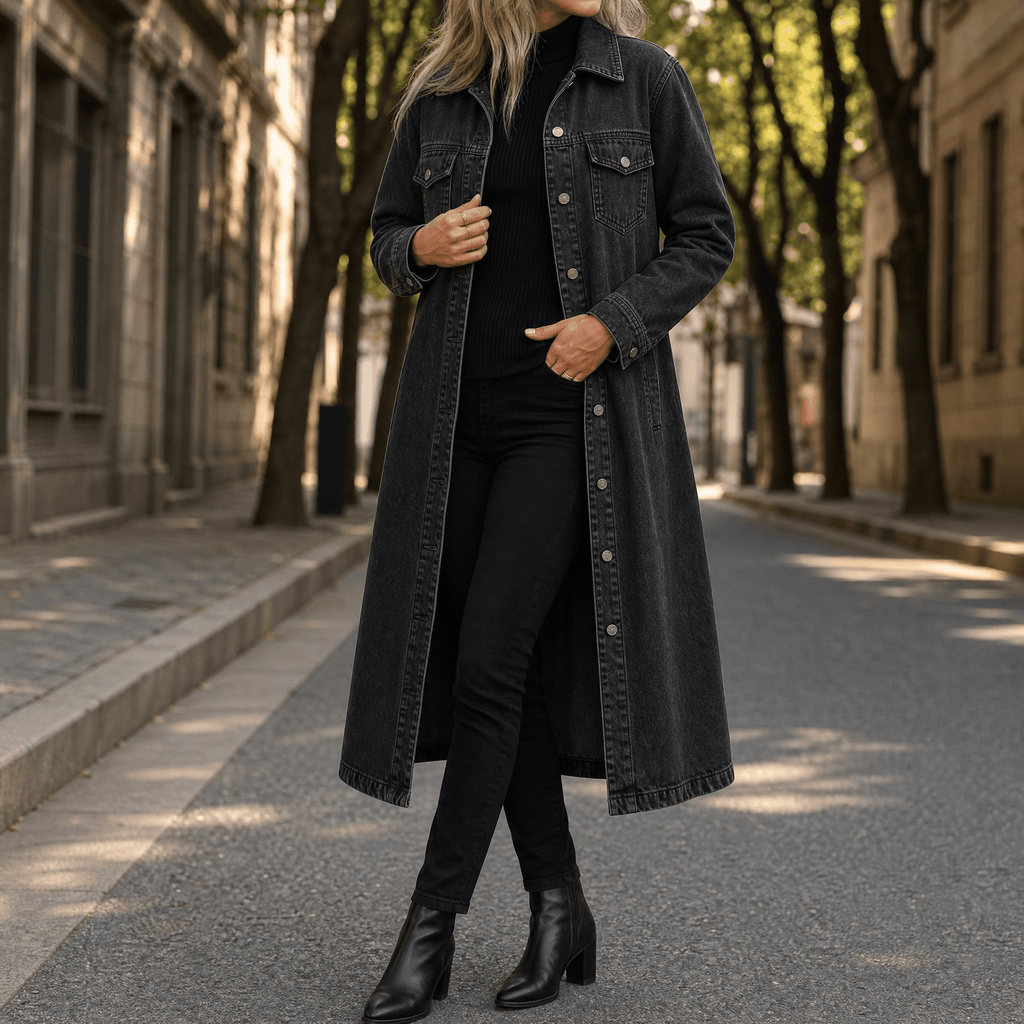Női hosszú oversize farmerkabát zsebekkel