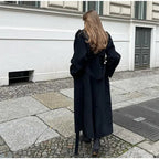 Női hosszú oversize téli kabát, fekete