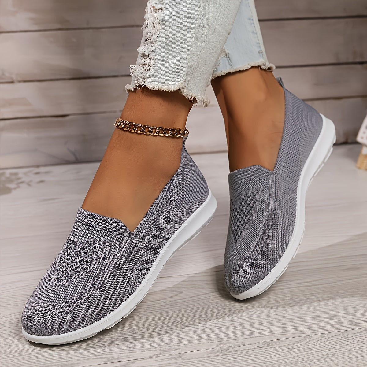 Damskie wsuwane buty sportowe z dzianinową cholewką