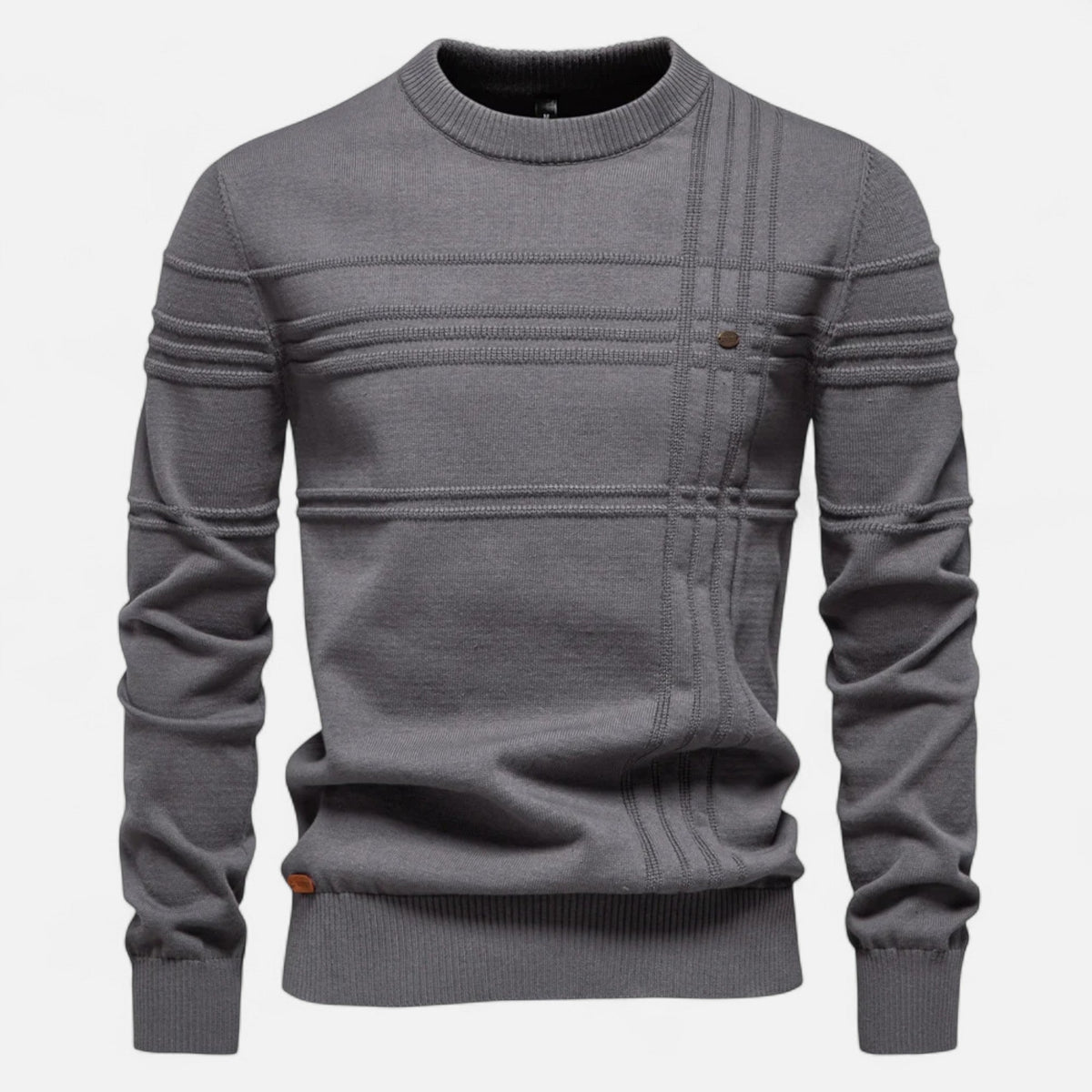 Męski sweter w paski z okrągłym dekoltem i długimi rękawami