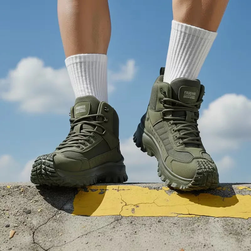 Wysokie sznurowane buty z grubą profilowaną podeszwą