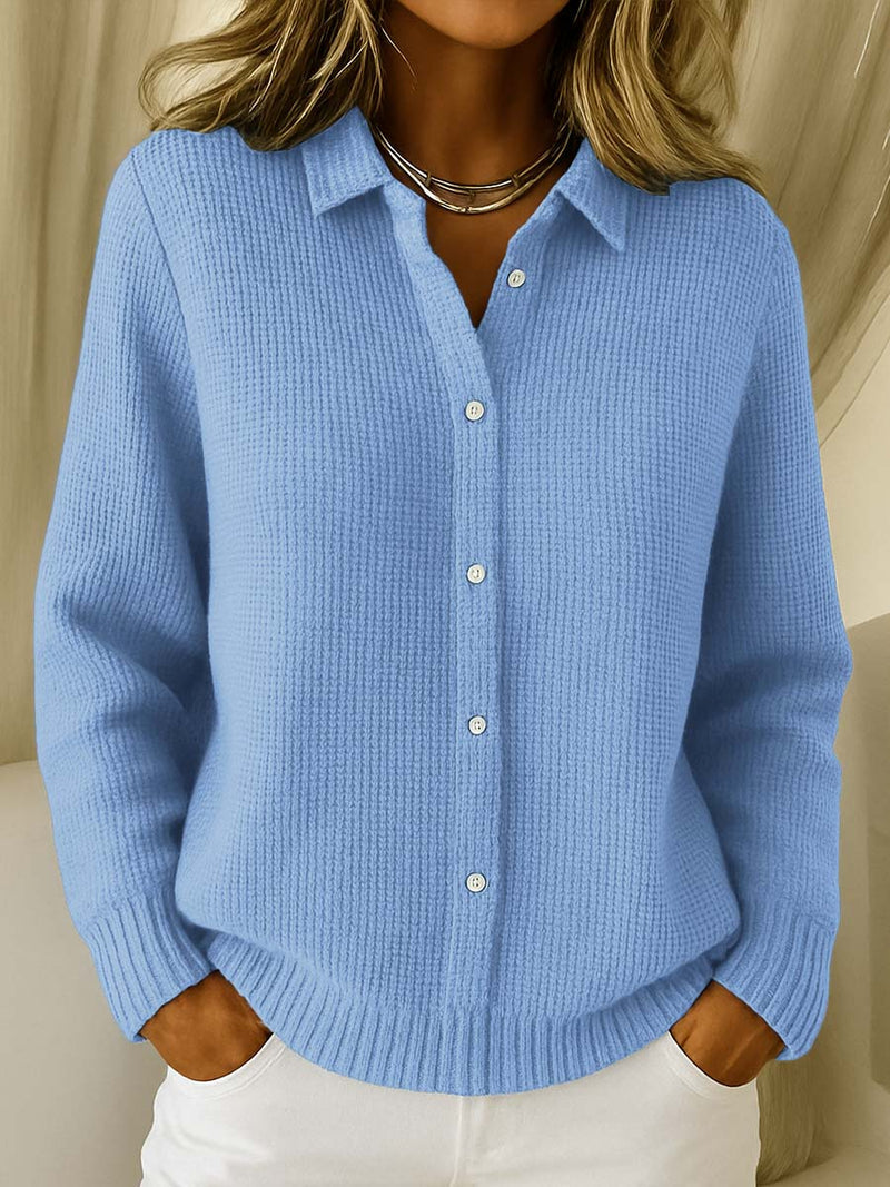 Damski prążkowany kardigan z kołnierzykiem i guzikami