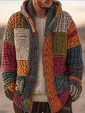 Férfi kapucnis kardigán patchwork mintával, narancssárga