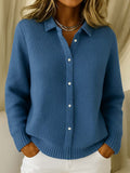 Women's Ribbed Cardigan With Collar and Buttons