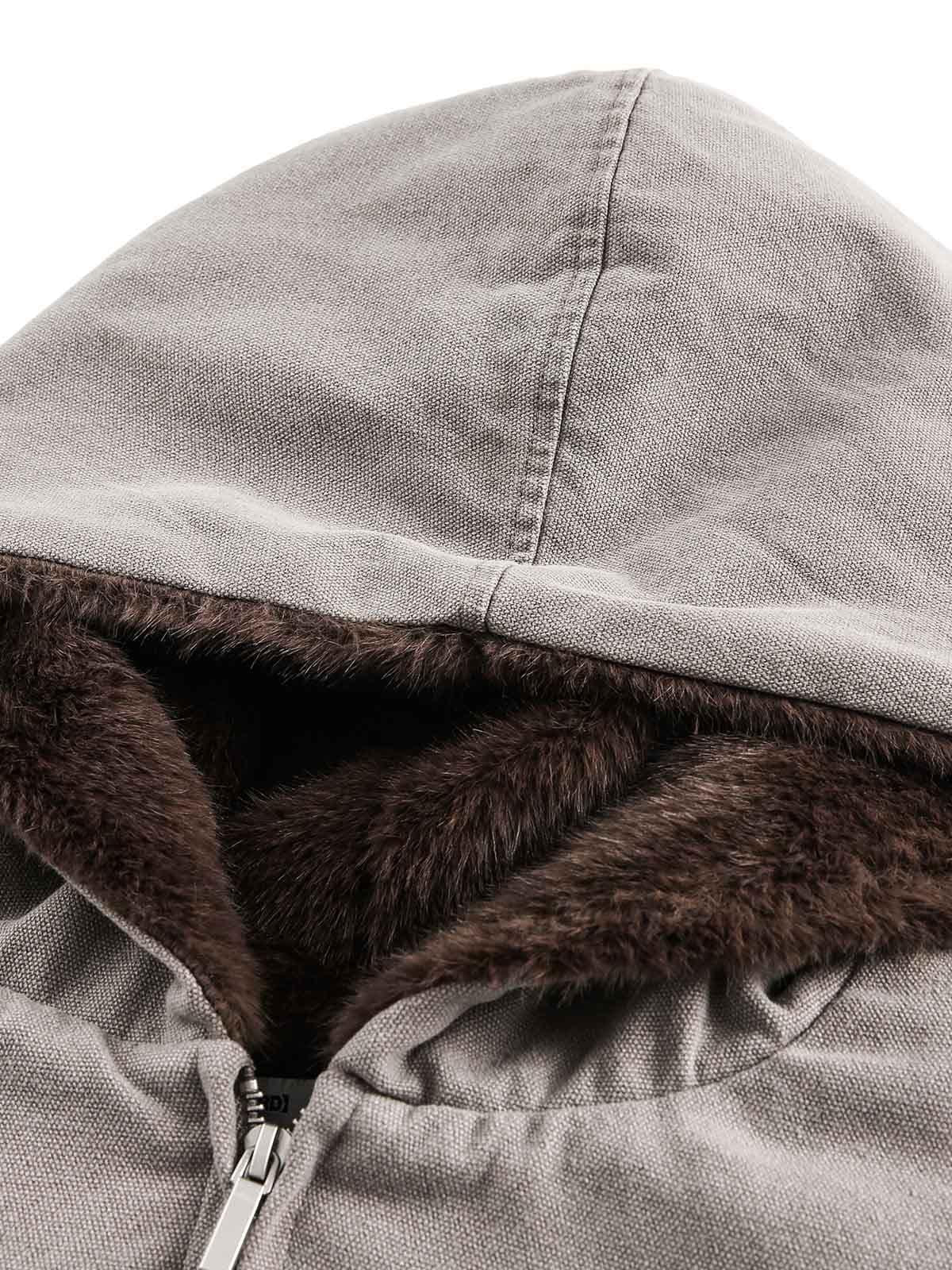 Pikowana kurtka unisex z kapturem, futrzanym wykończeniem i zamkiem błyskawicznym