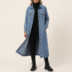 Női hosszú oversize farmerkabát zsebekkel