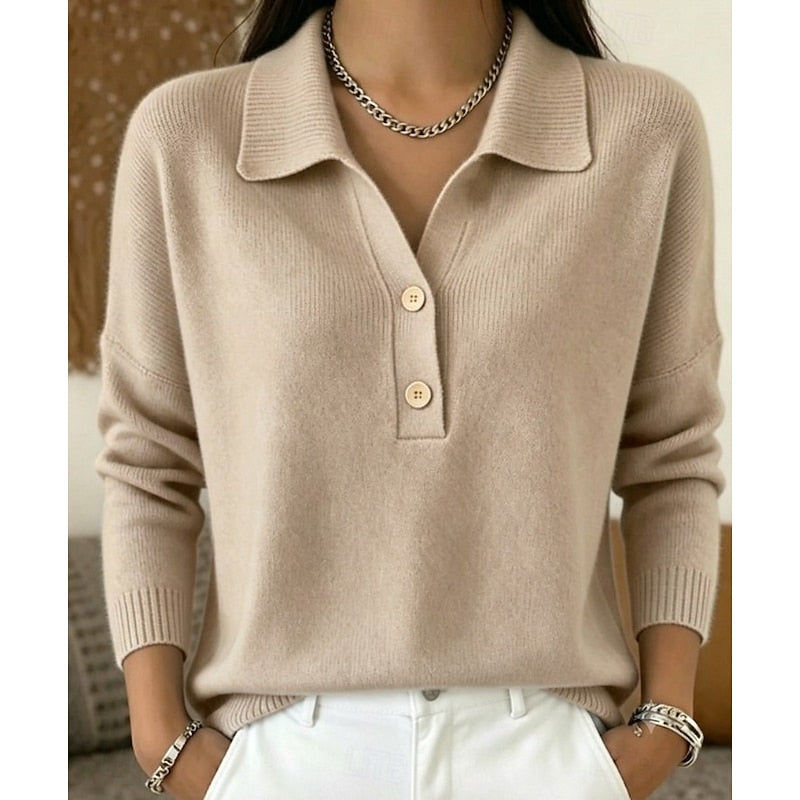 Women's Collared Sweater With Button Closure