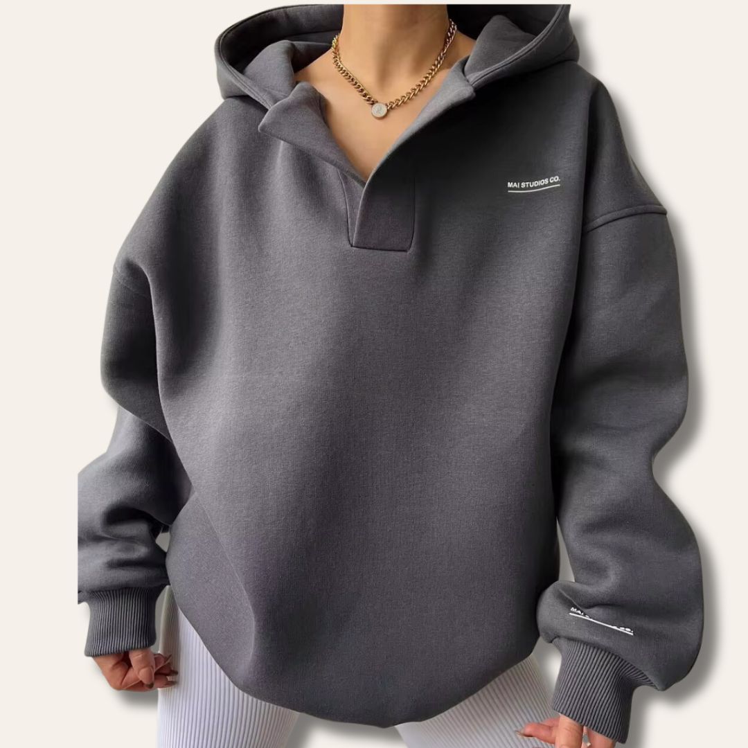 Oversize bluza damska z kapturem i otwartym dekoltem V