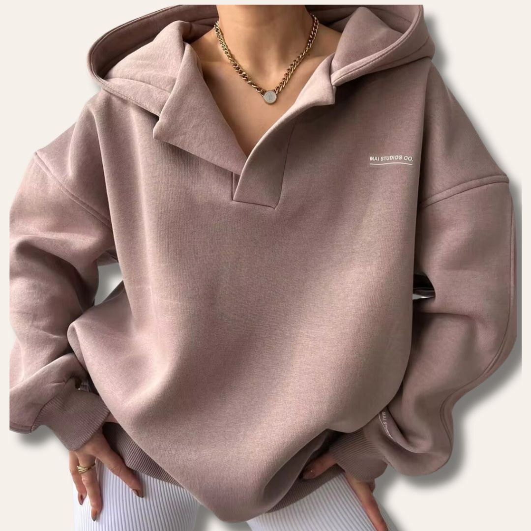 Dámská mikina s kapucí oversize s výstřihem do V