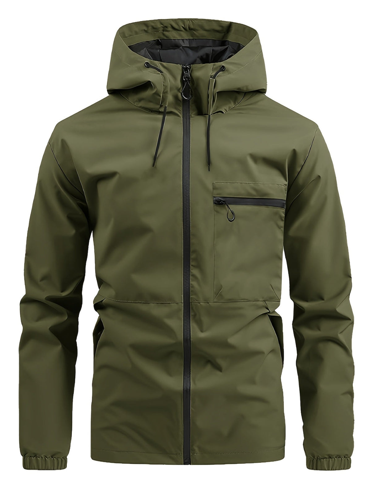 Men's Windbreaker With Hood and Chest Pocket