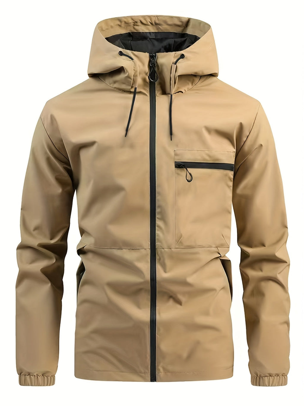 Men's Windbreaker With Hood and Chest Pocket