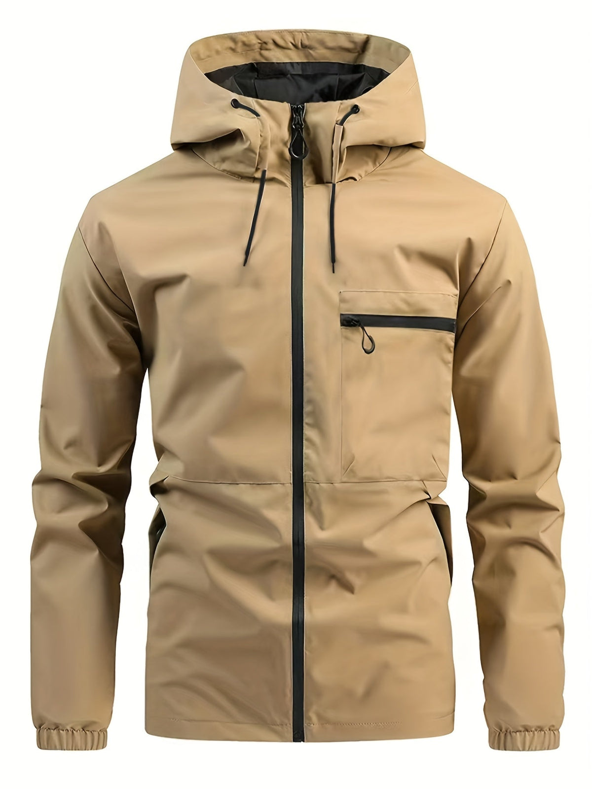 Men's Windbreaker With Hood and Chest Pocket